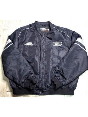 Harley-Davidson Racing Screamin Eagle Nylon Bomber Jacket Mens 2XL Black Zip Up